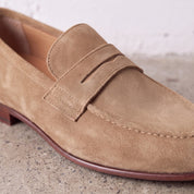 Men's Tan Suede Apron-Toe Penny Loafers — Bellingham