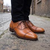 Men's Tan Cap-Toe Brogue Leather Oxfords — Earlham — Earlham