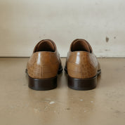 Men's Tan Cap-Toe Crocodile-Embossed Leather Oxfords — Ryde