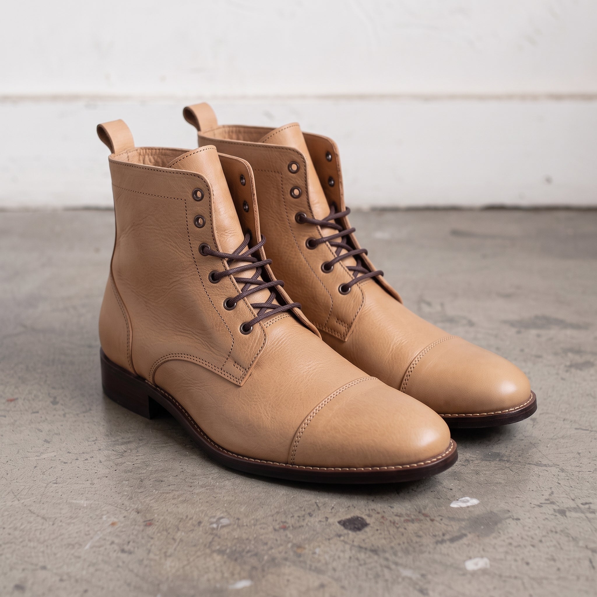 Men's Tan Cap-Toe Leather Ankle Boots — Newport