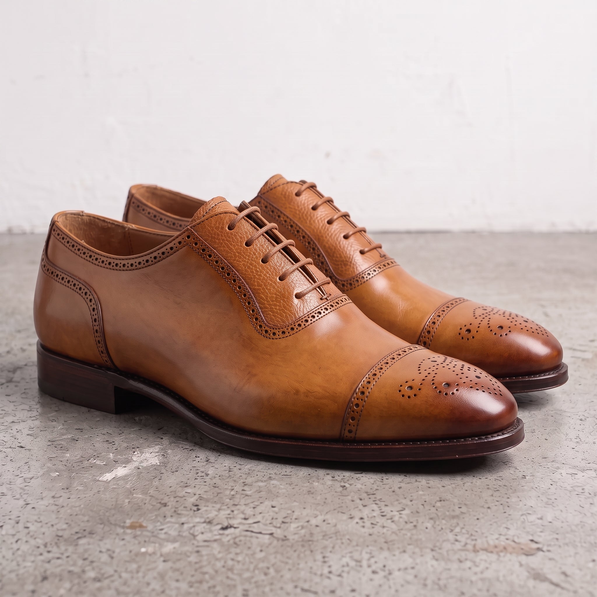 Men's Tan Cap-Toe Leather Brogue Oxfords — Faversham