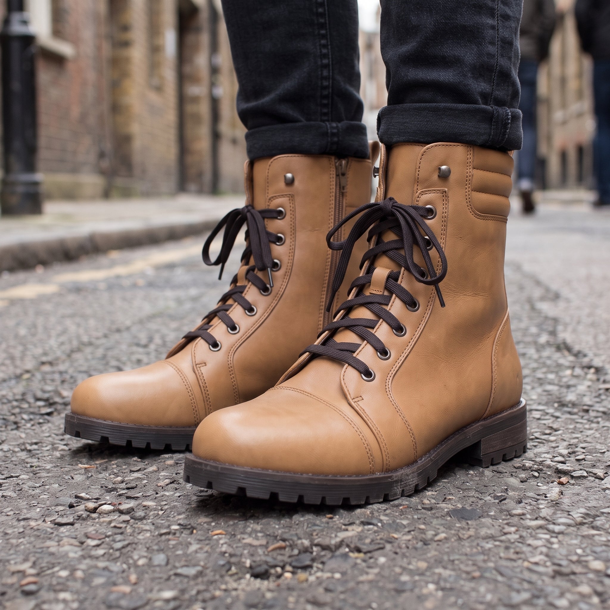 Men's Tan Cap-Toe Leather Combat Boots — Storey