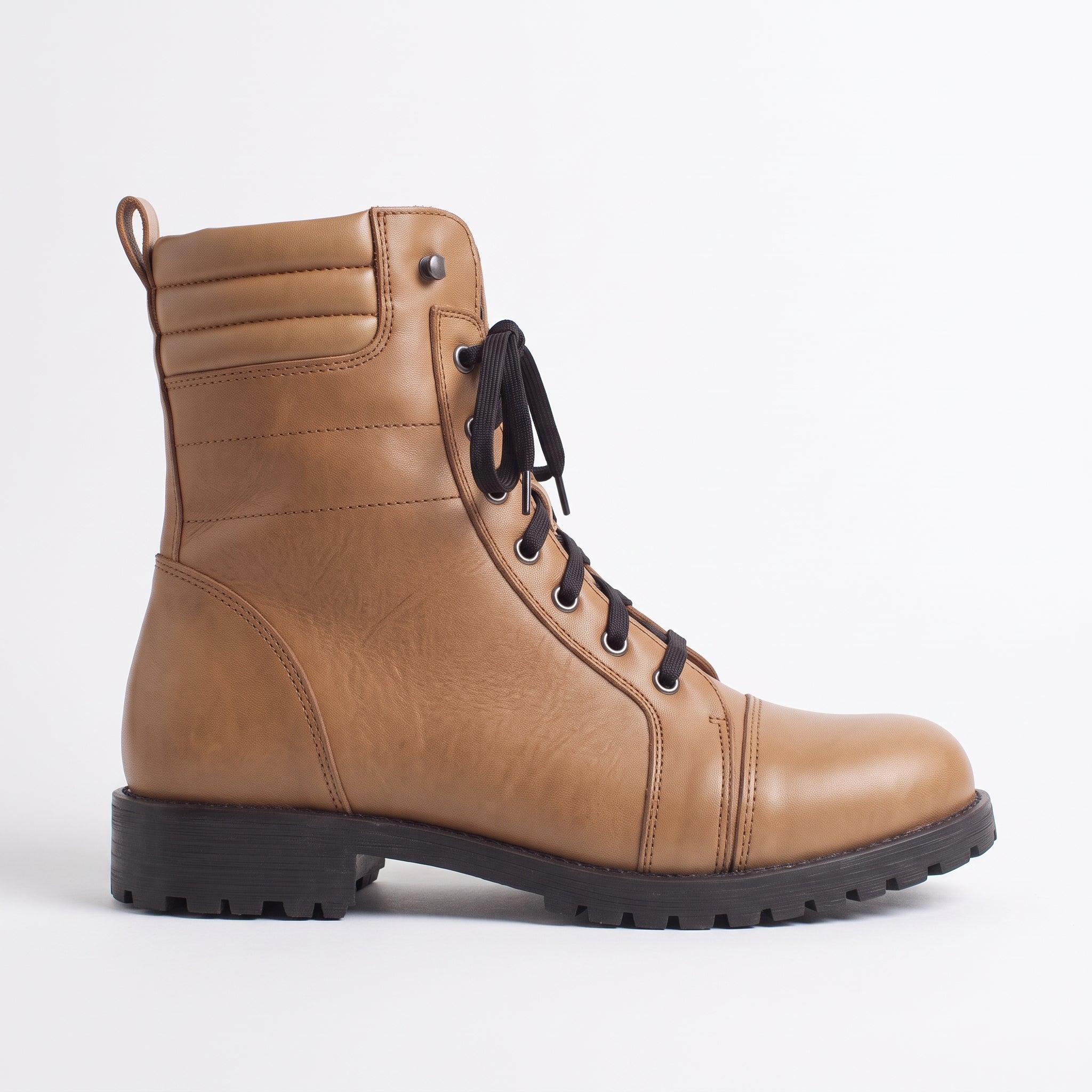 Men's Tan Cap-Toe Leather Combat Boots — Storey