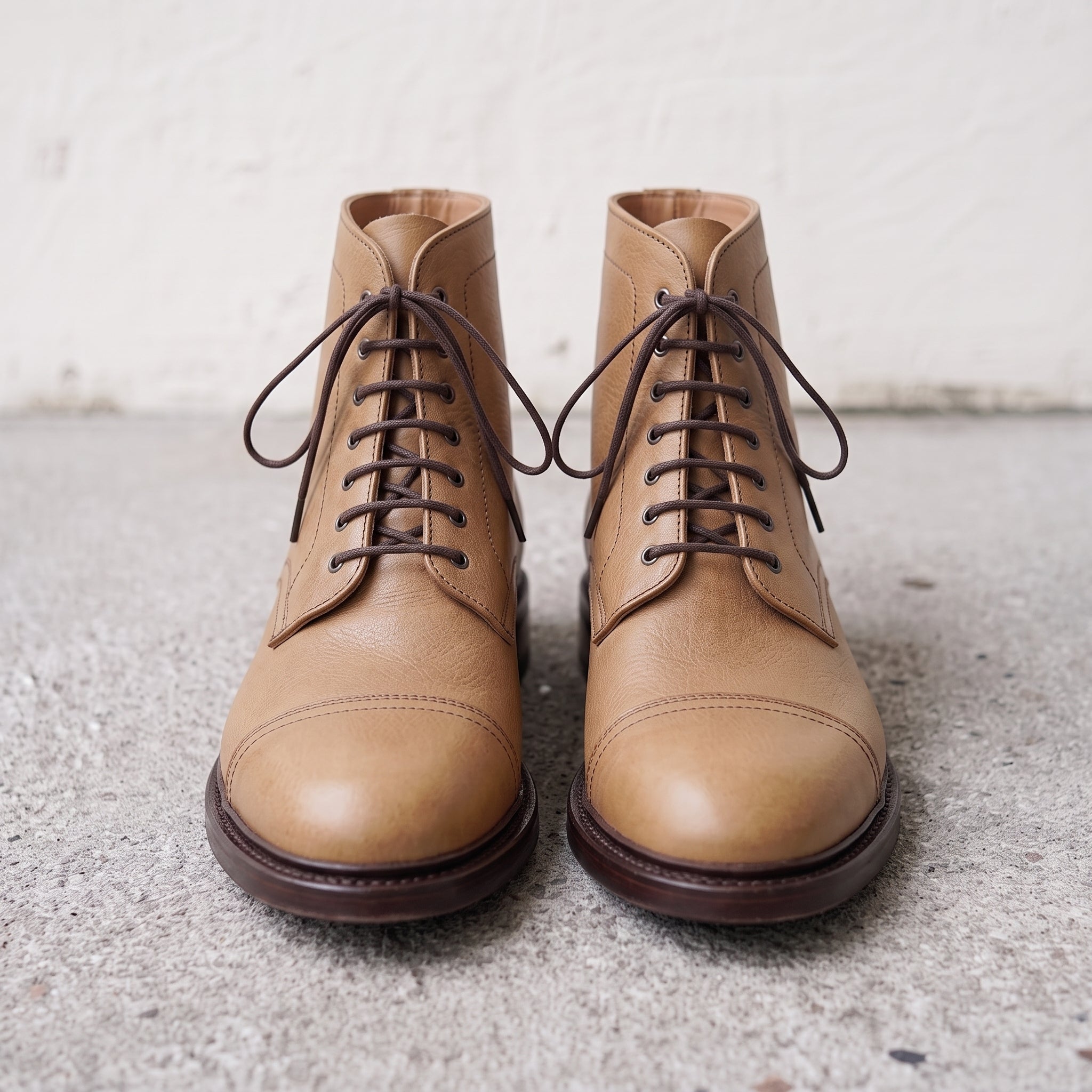 Men's Tan Cap-Toe Leather Derby Ankle Boots — Ickleton