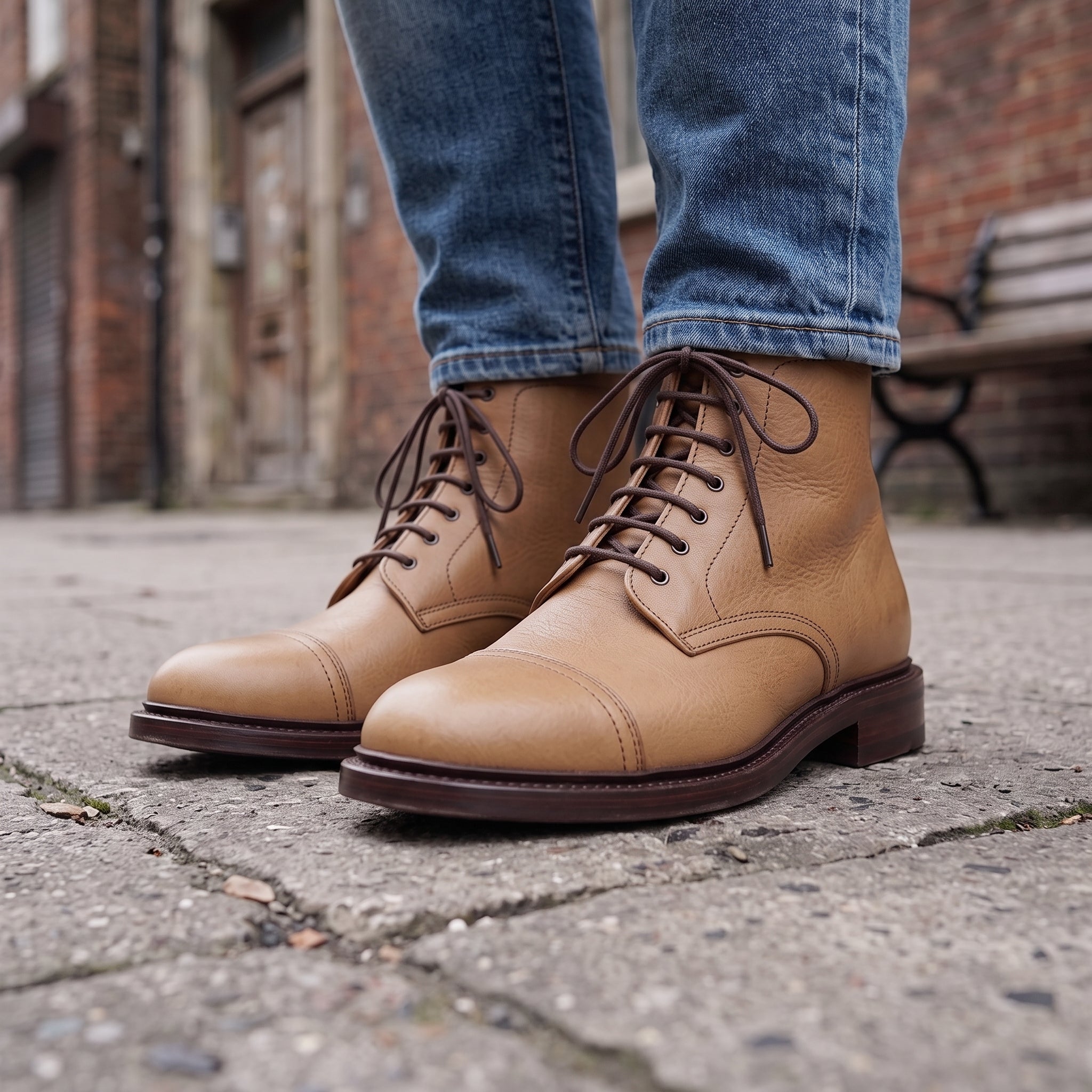 Men's Tan Cap-Toe Leather Derby Ankle Boots — Ickleton