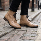 Men's Tan Cap-Toe Leather Derby Boots — Eltham