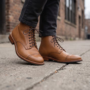 Men's Tan Cap-Toe Leather Oxford Boots — Talbot