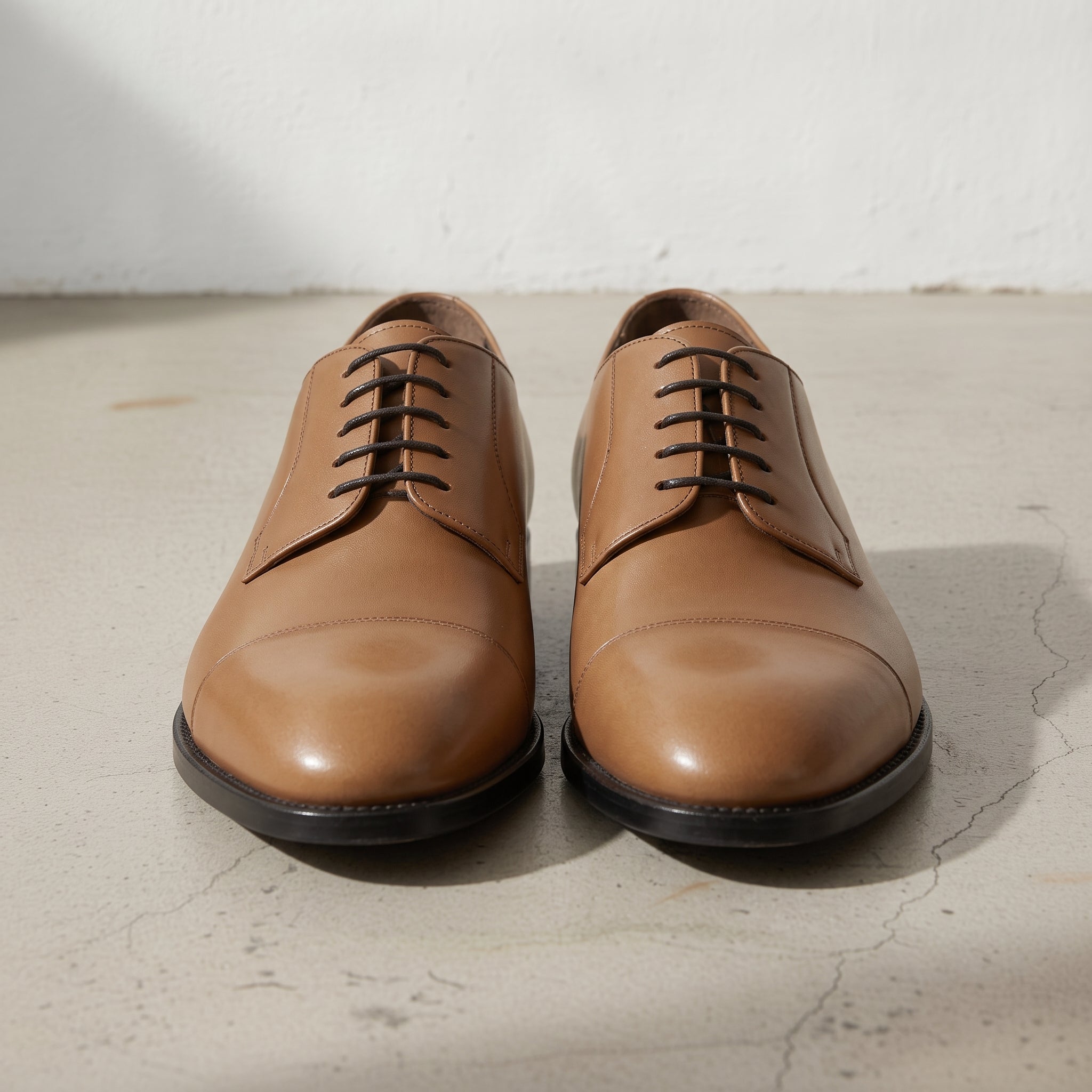 Men's Tan Cap-Toe Leather Derby — Goldney