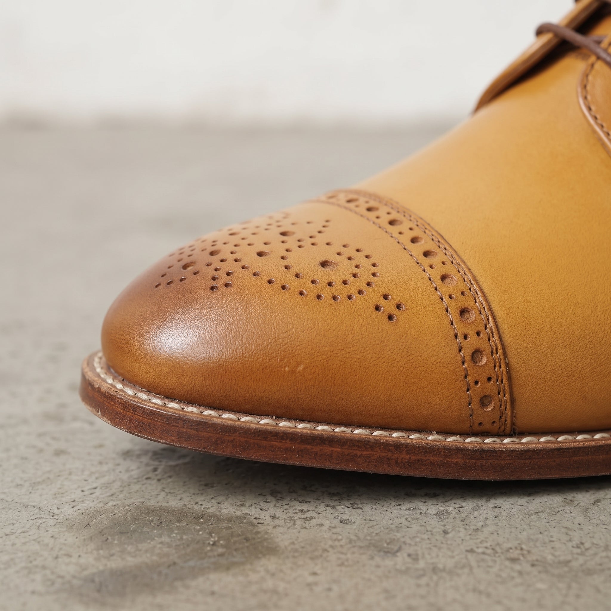 Men's Tan Semi-Brogue Cap-Toe Leather Derbys — Newgate