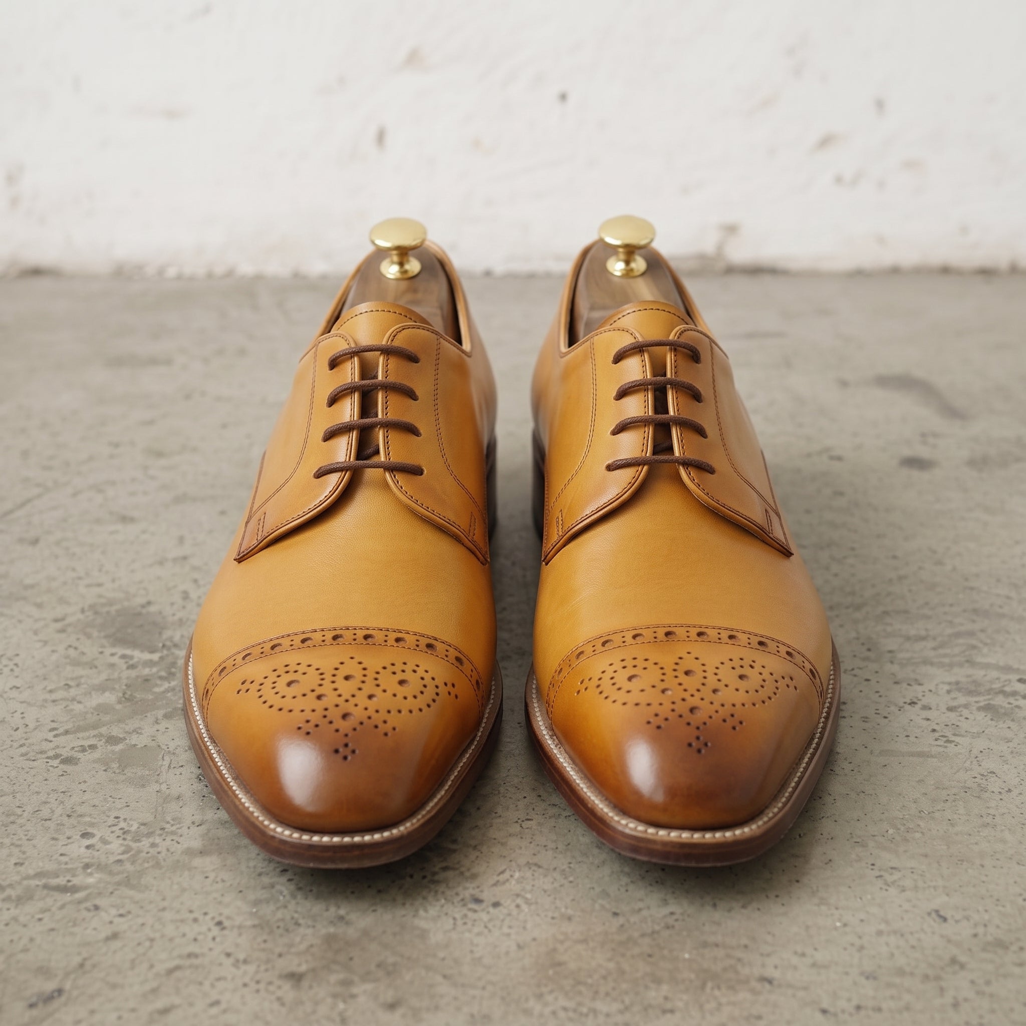 Men's Tan Semi-Brogue Cap-Toe Leather Derbys — Newgate