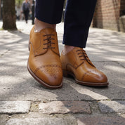 Men's Tan Semi-Brogue Cap-Toe Leather Derbys — Newgate