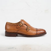Men's Tan Cap-Toe Leather Double Monk Strap Monks — Tunbridge — Tunbridge