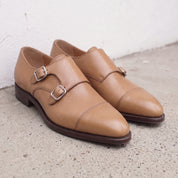 Men's Tan Cap-Toe Leather Double Monk Strap Shoes — Phillips — Phillips