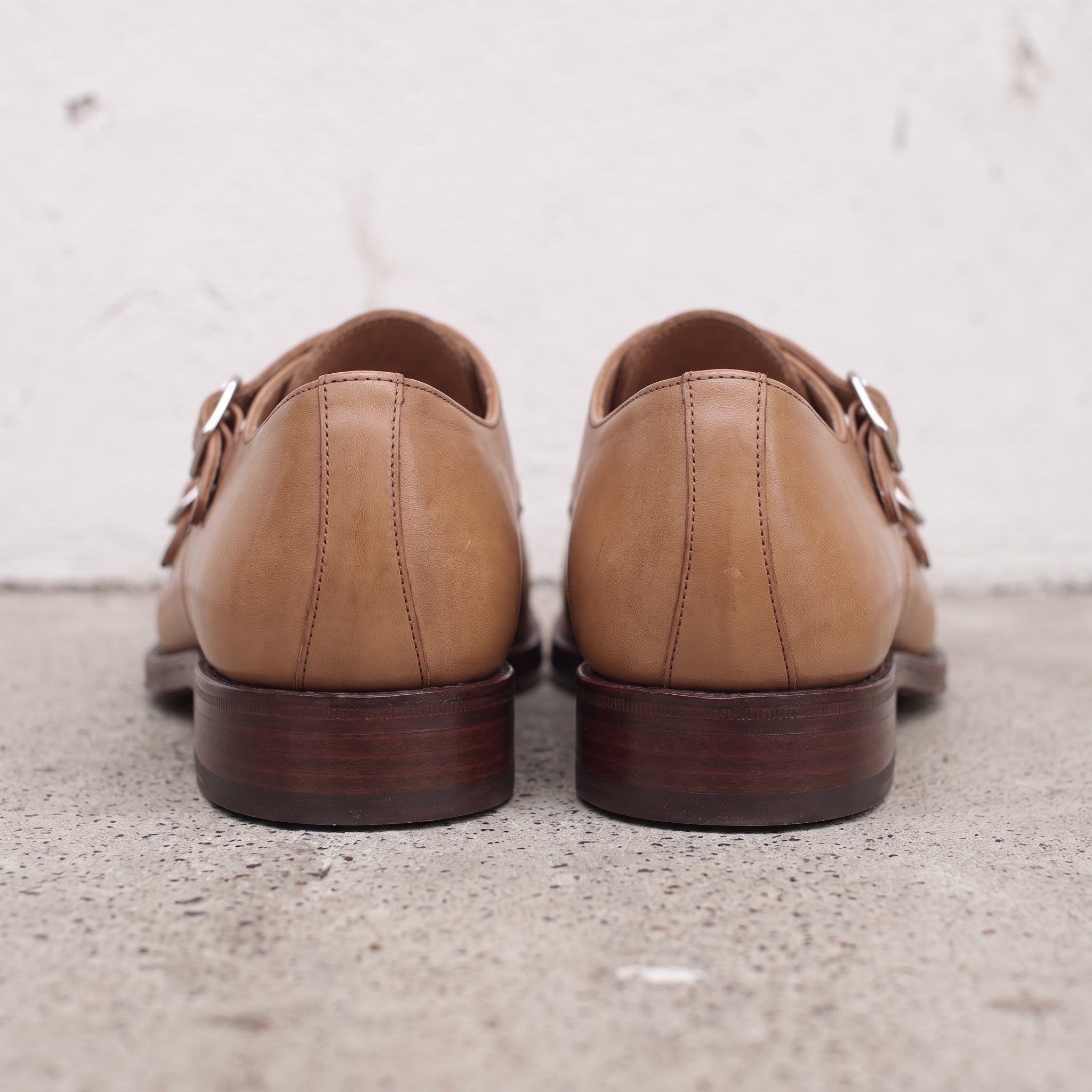 Men's Tan Cap-Toe Leather Double Monk Strap Shoes — Phillips — Phillips
