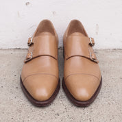 Men's Tan Cap-Toe Leather Double Monk Strap Shoes — Phillips — Phillips