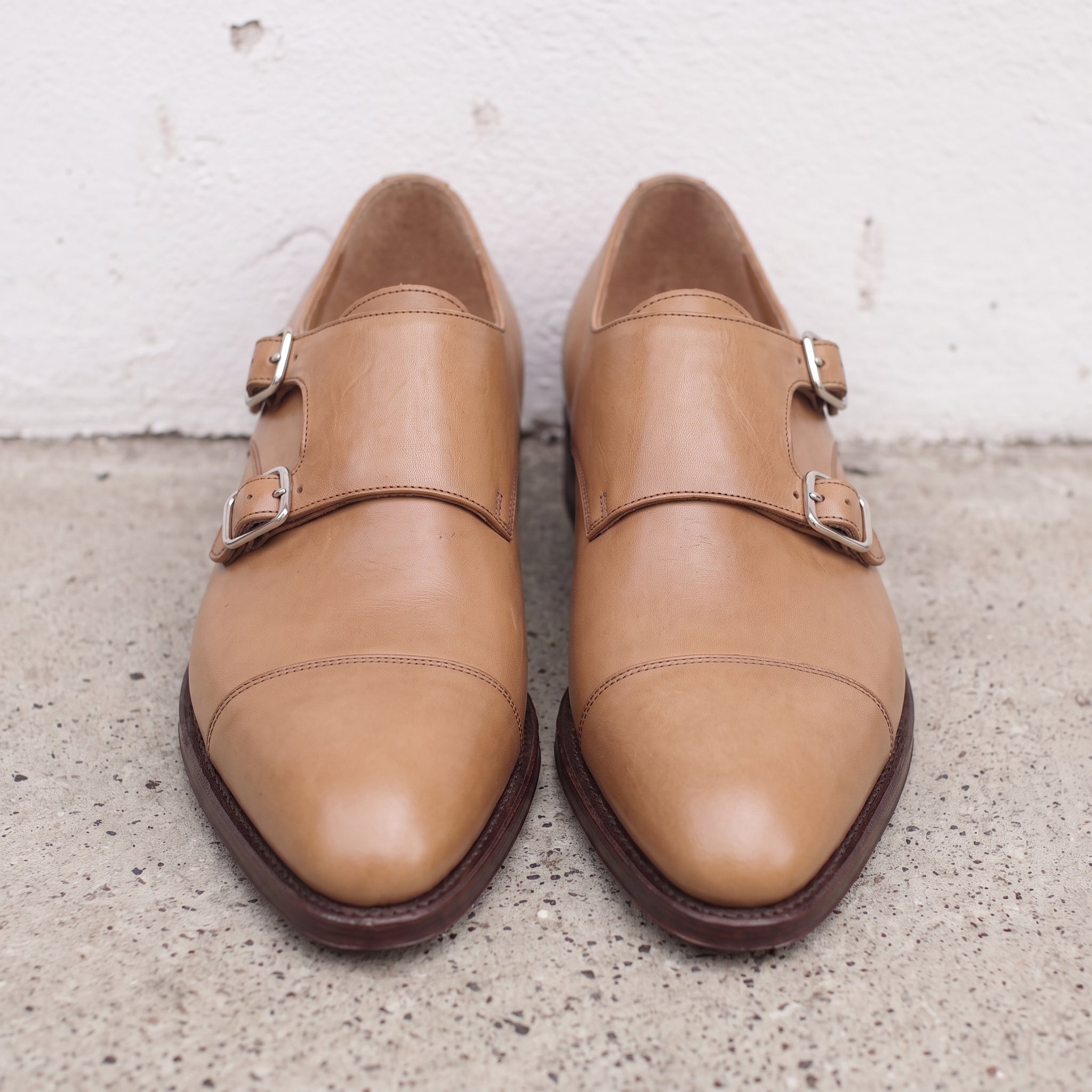Men's Tan Cap-Toe Leather Double Monk Strap Shoes — Phillips — Phillips