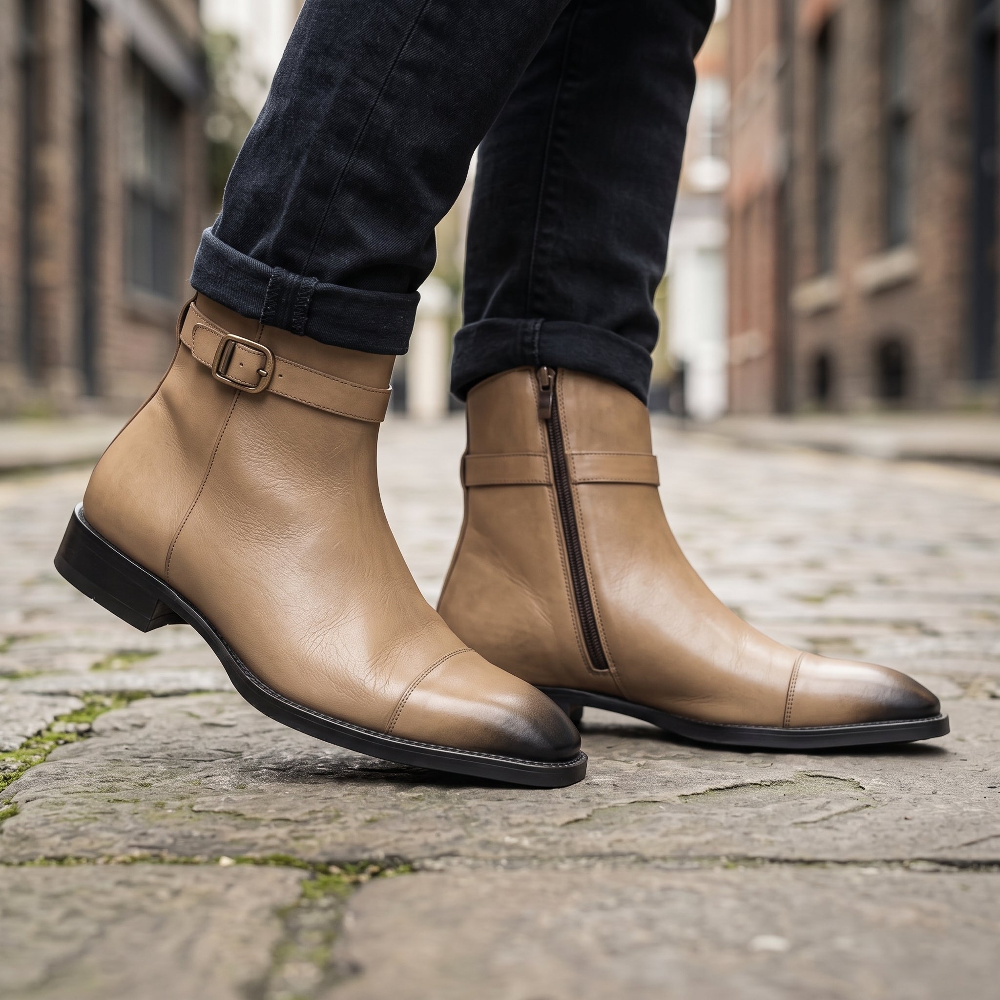 Men's Tan Cap-Toe Leather Jodhpur Boots — Reynolds