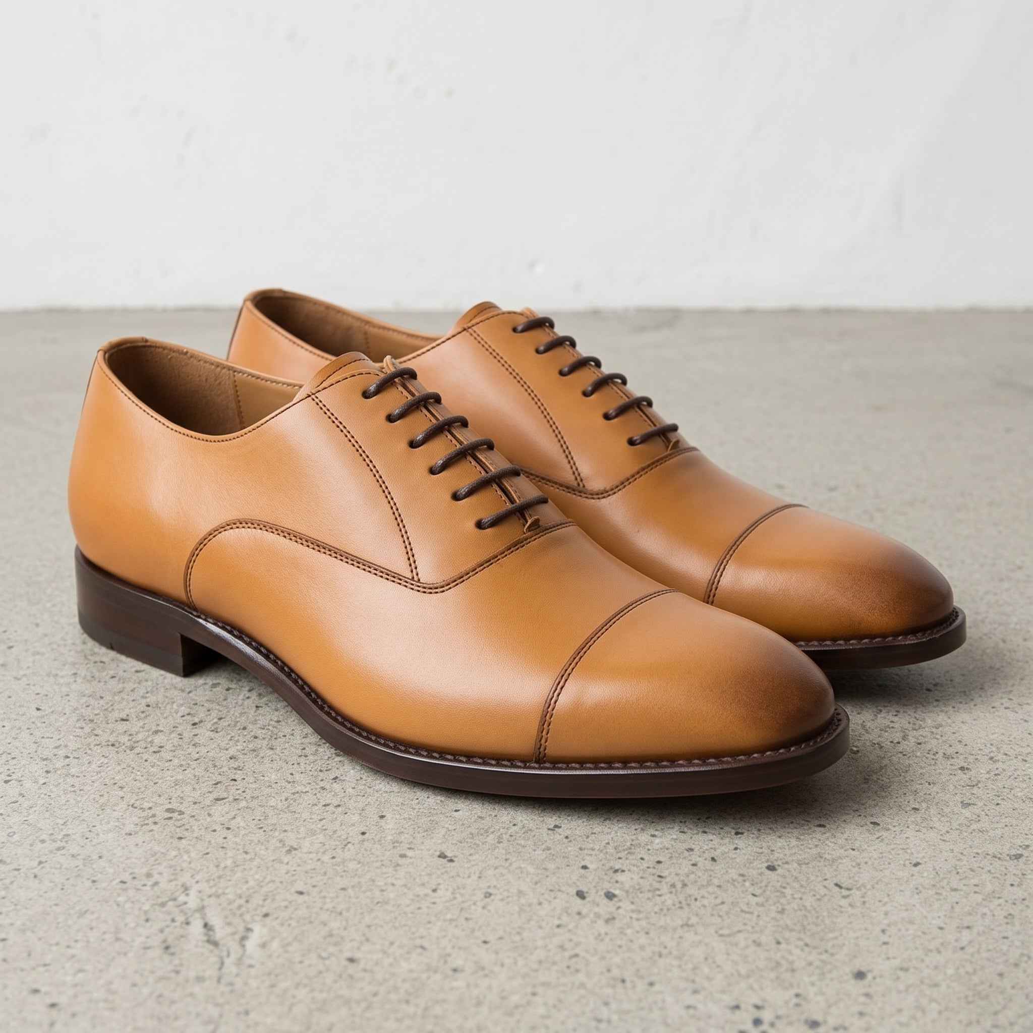 Men's Tan Cap-Toe Leather Oxfords — Ashperton