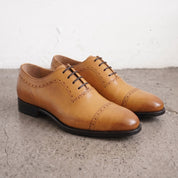 Men's Tan Cap-Toe Leather Oxfords — Churwell