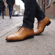 Men's Tan Cap-Toe Leather Oxfords — Churwell