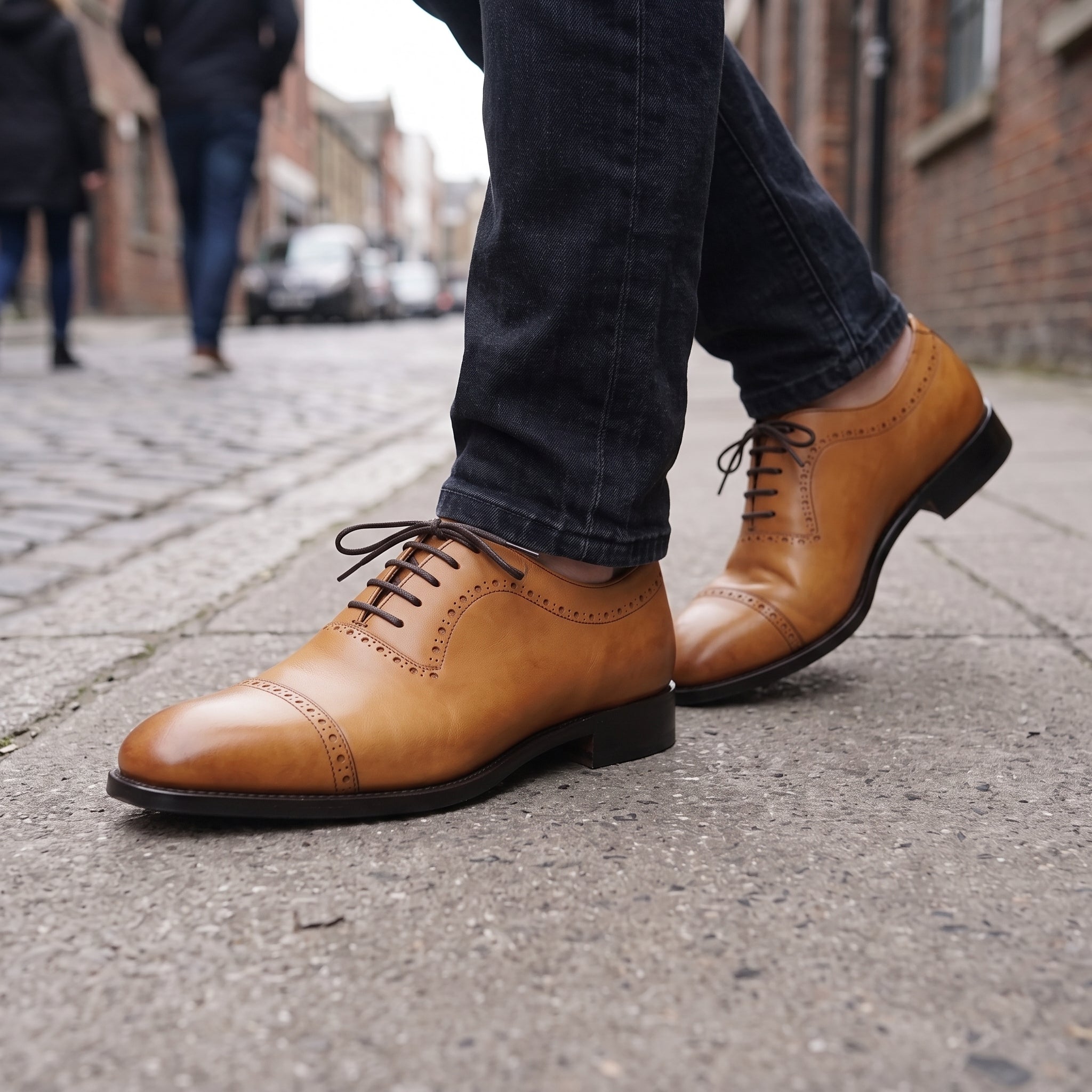 Men's Tan Cap-Toe Leather Oxfords — Churwell