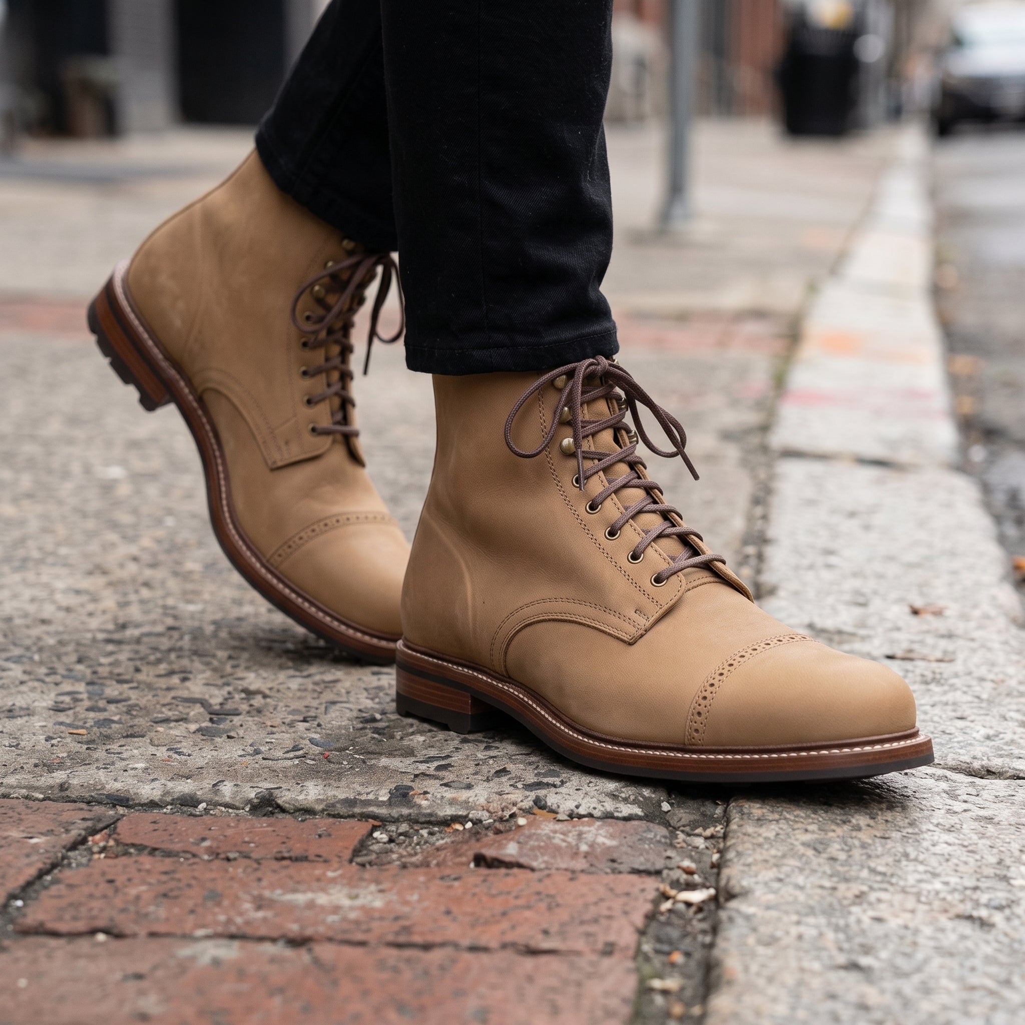 Men's Tan Cap-Toe Nubuck Leather Ankle Boots — Laverton