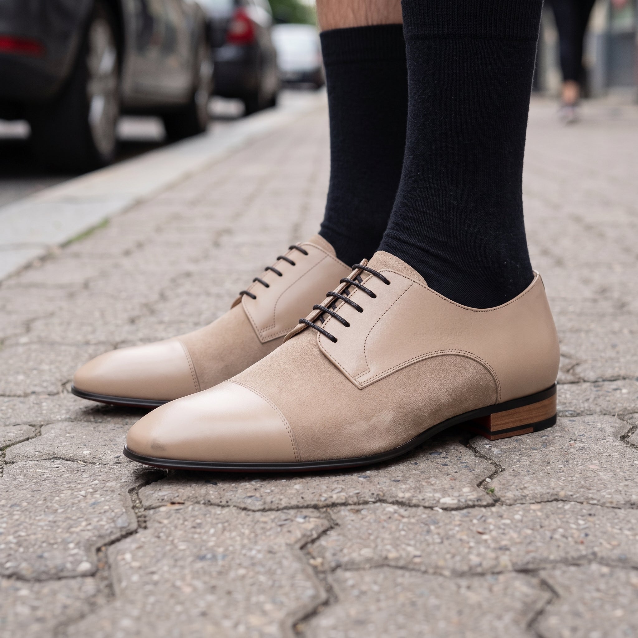Men's Tan Cap-Toe Suede and Leather Oxfords — Doveton