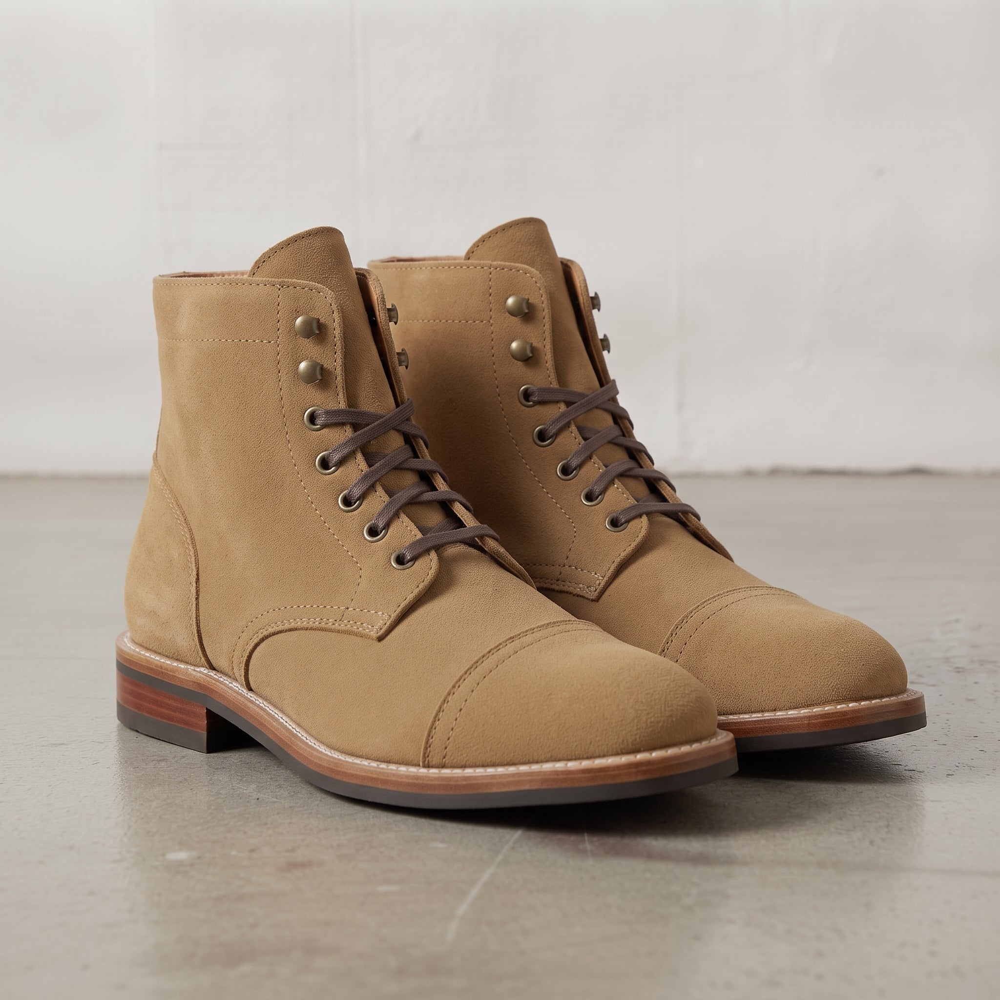 Men's Tan Cap-Toe Suede Ankle Lace-Up Boots — Oxley