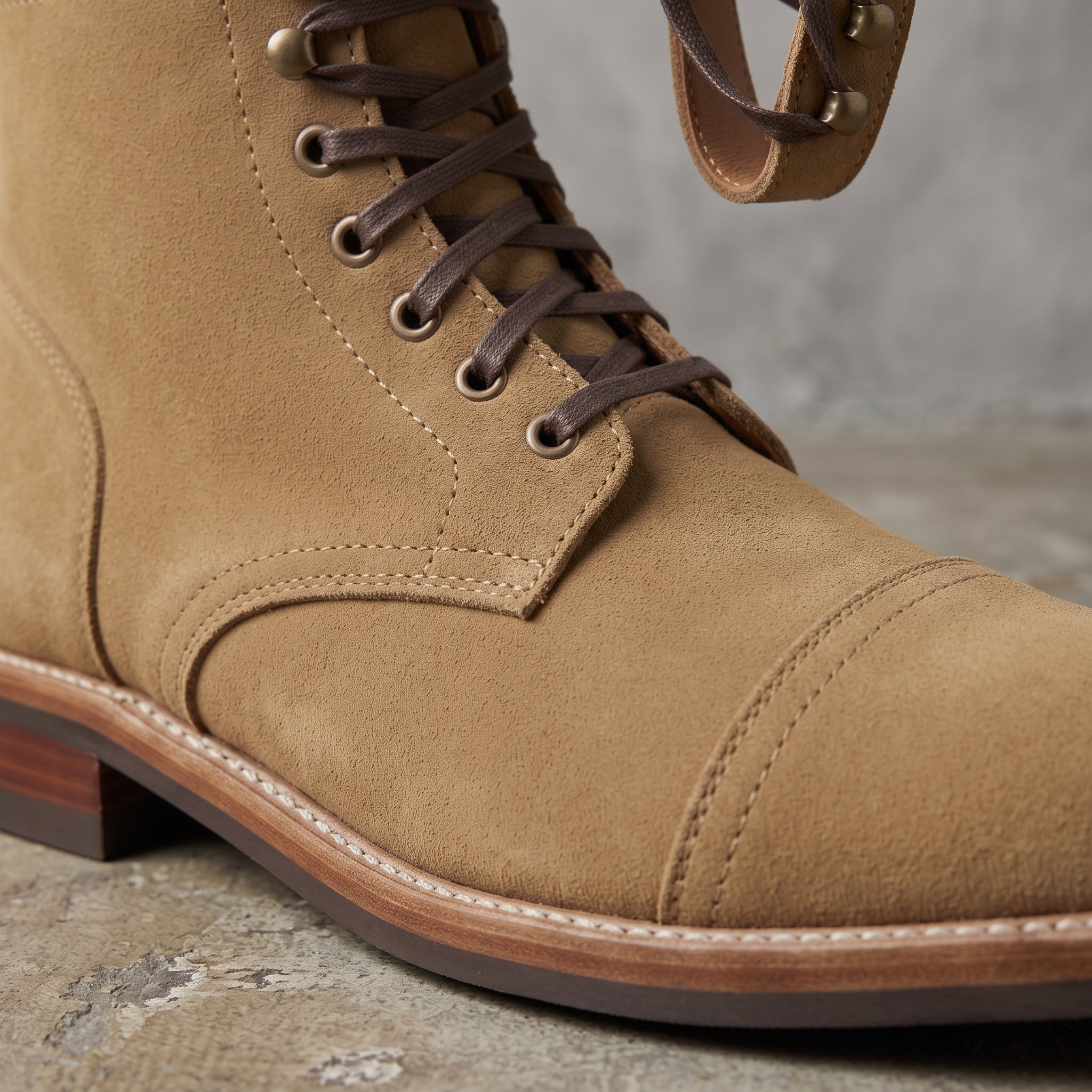 Men's Tan Cap-Toe Suede Ankle Lace-Up Boots — Oxley