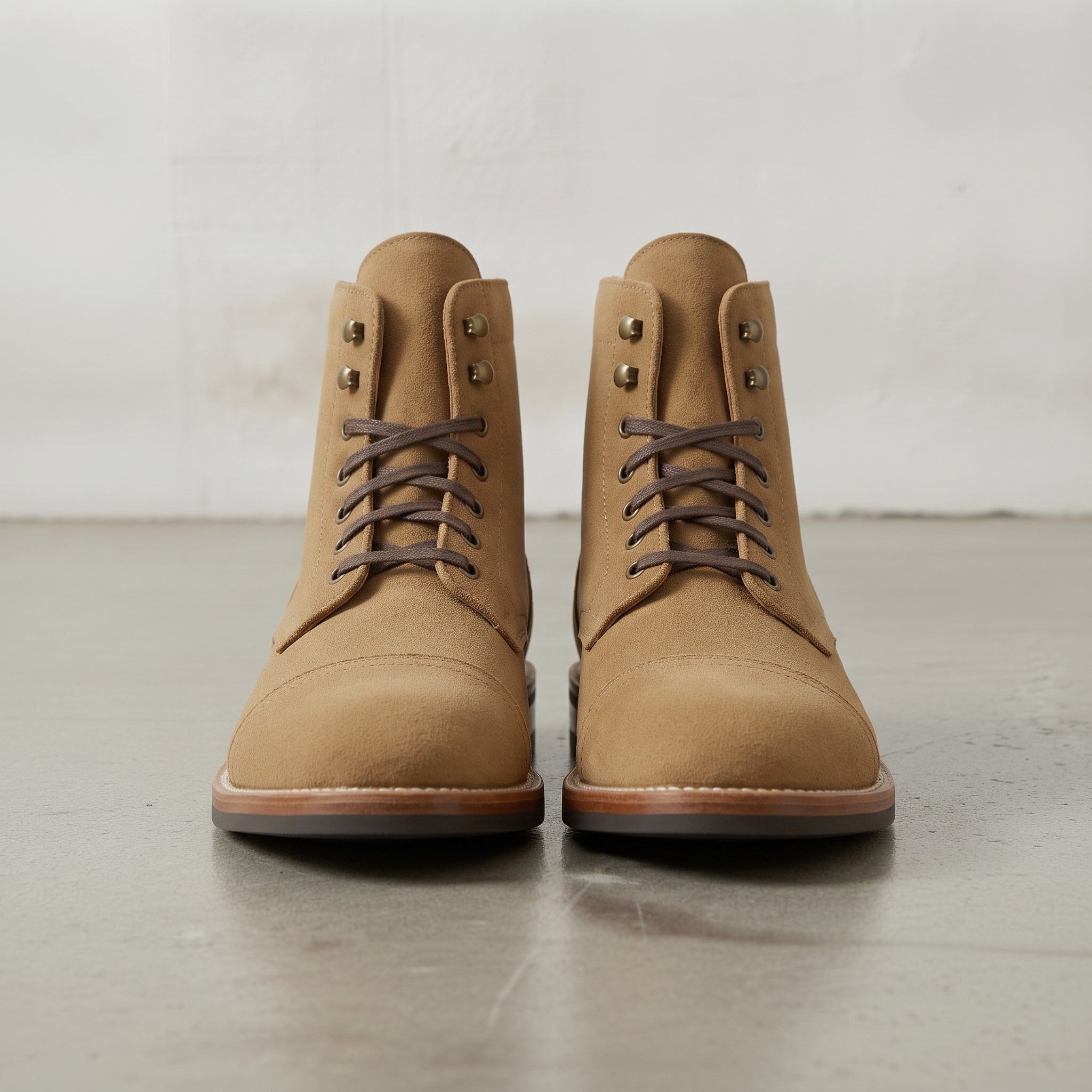 Men's Tan Cap-Toe Suede Ankle Lace-Up Boots — Oxley