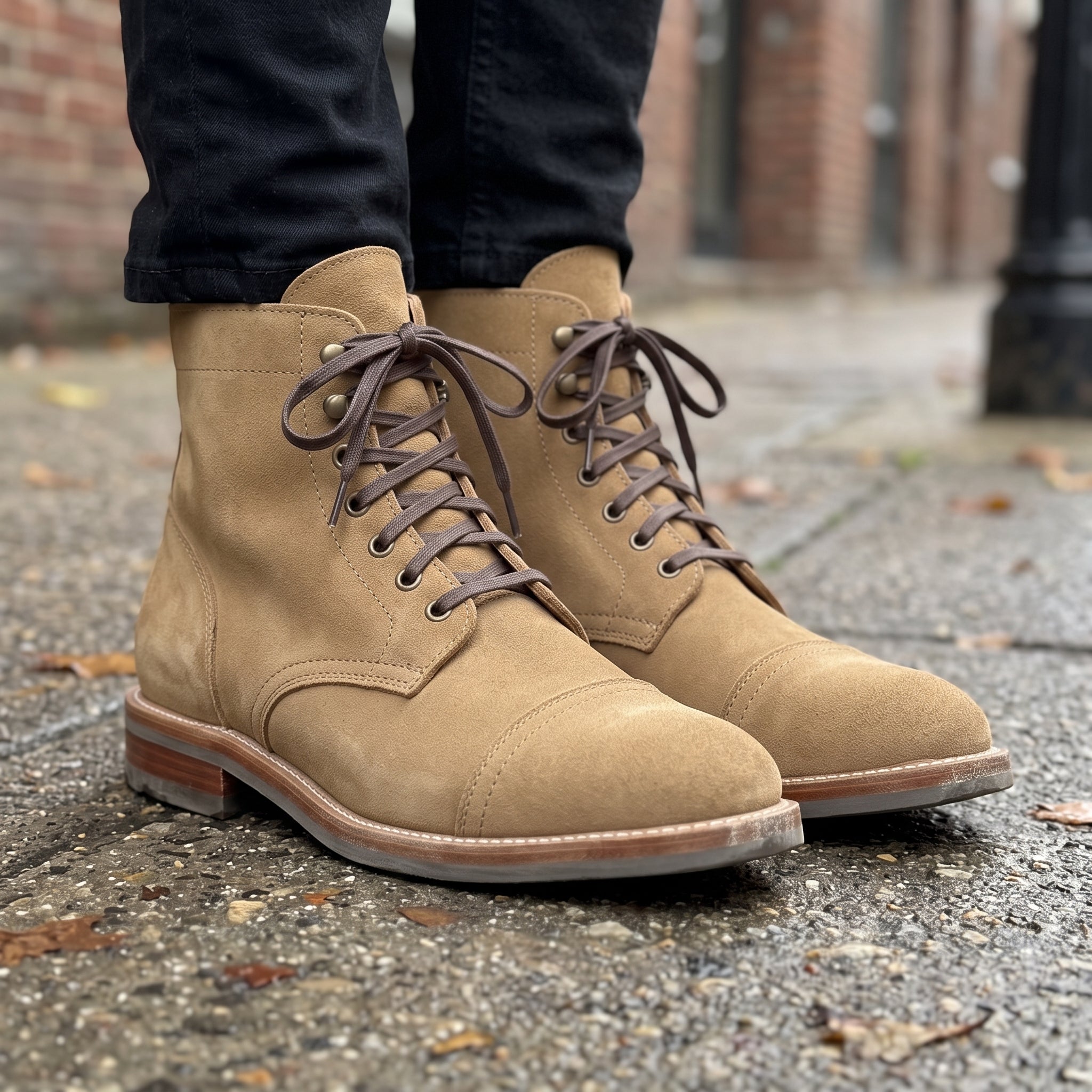 Men's Tan Cap-Toe Suede Ankle Lace-Up Boots — Oxley