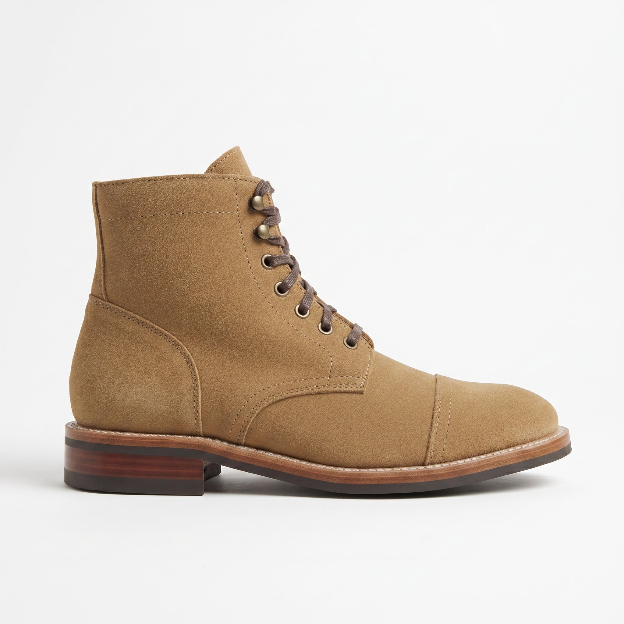 Men's Tan Cap-Toe Suede Ankle Lace-Up Boots — Oxley