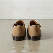 Men's Tan Cap-Toe Suede Double Monk Strap Shoes — Awbridge