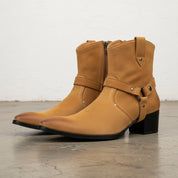 Mens Tan Color Suede Size Zipper Boots, Mens Fashion Ankle Style Boots - 3-4-right-view