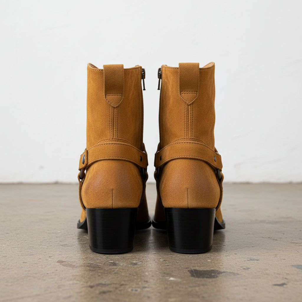 Mens Tan Color Suede Size Zipper Boots, Mens Fashion Ankle Style Boots - back-view