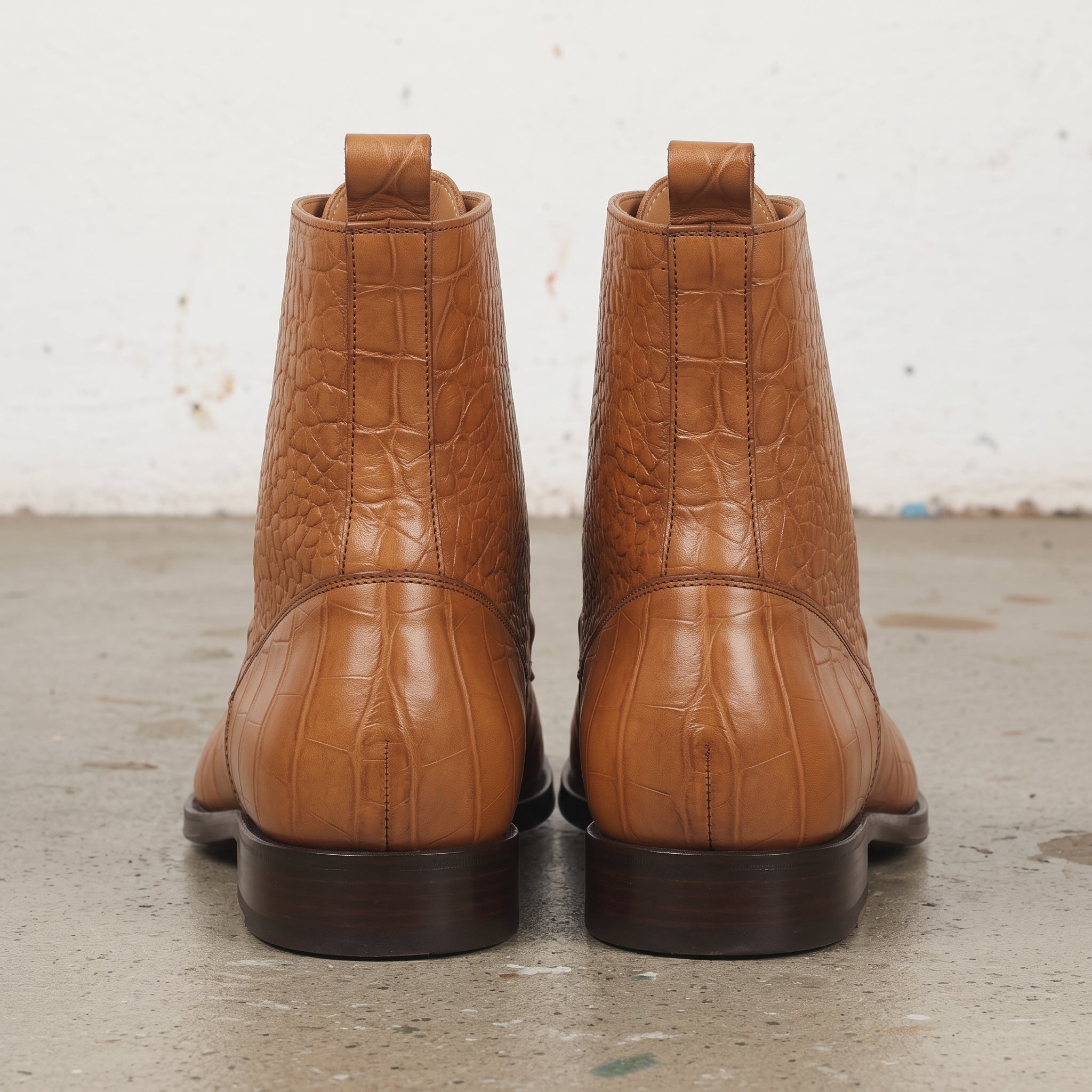Men's Tan Crocodile-Embossed Leather Ankle Boots — Chorley