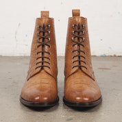 Men's Tan Crocodile-Embossed Leather Ankle Boots — Chorley