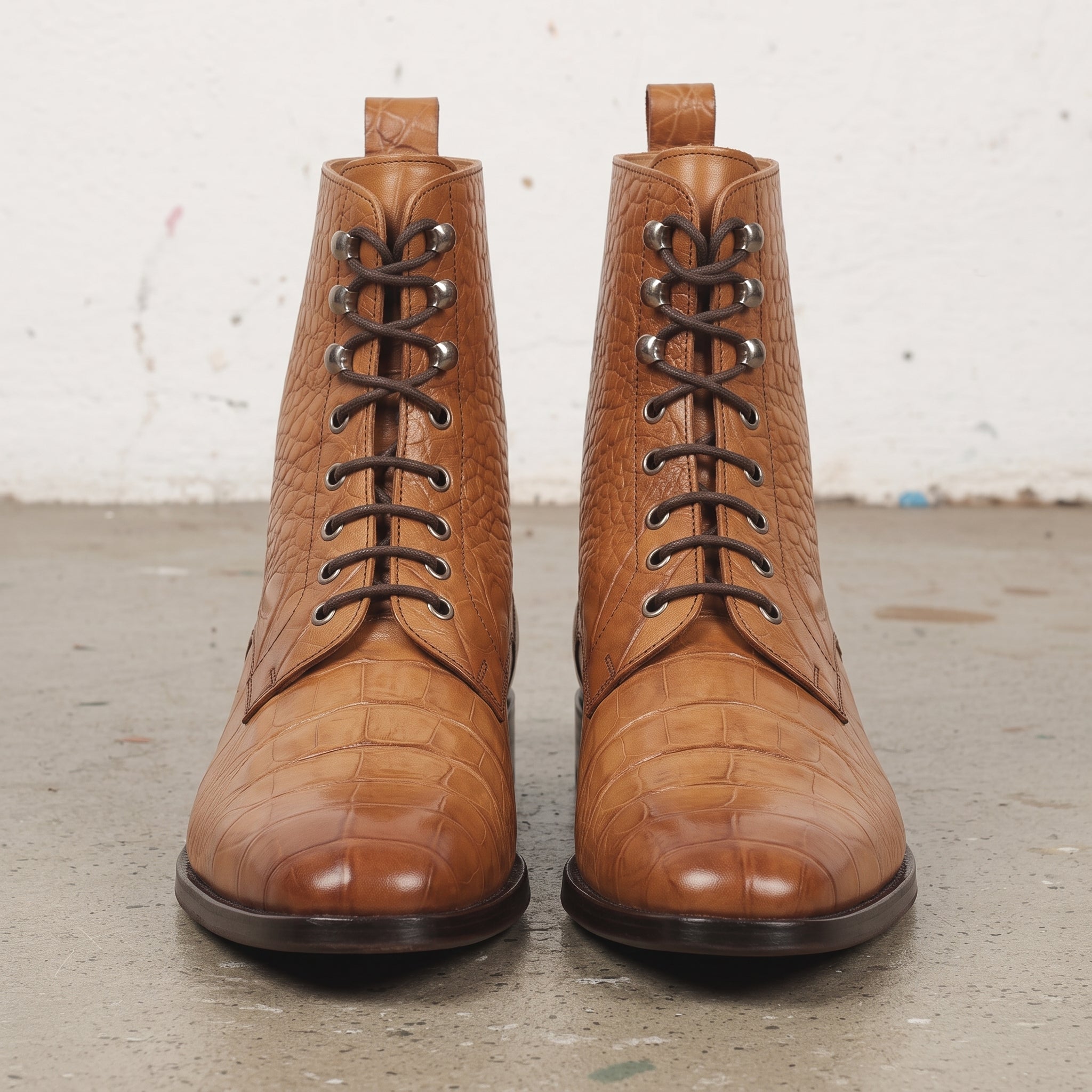 Men's Tan Crocodile-Embossed Leather Ankle Boots — Chorley