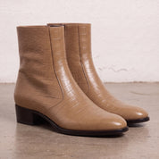 Men's Tan Crocodile-Embossed Leather Ankle Boots — Claydon