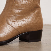 Men's Tan Crocodile-Embossed Leather Ankle Boots — Claydon