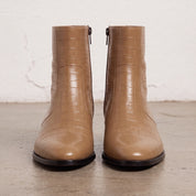 Men's Tan Crocodile-Embossed Leather Ankle Boots — Claydon