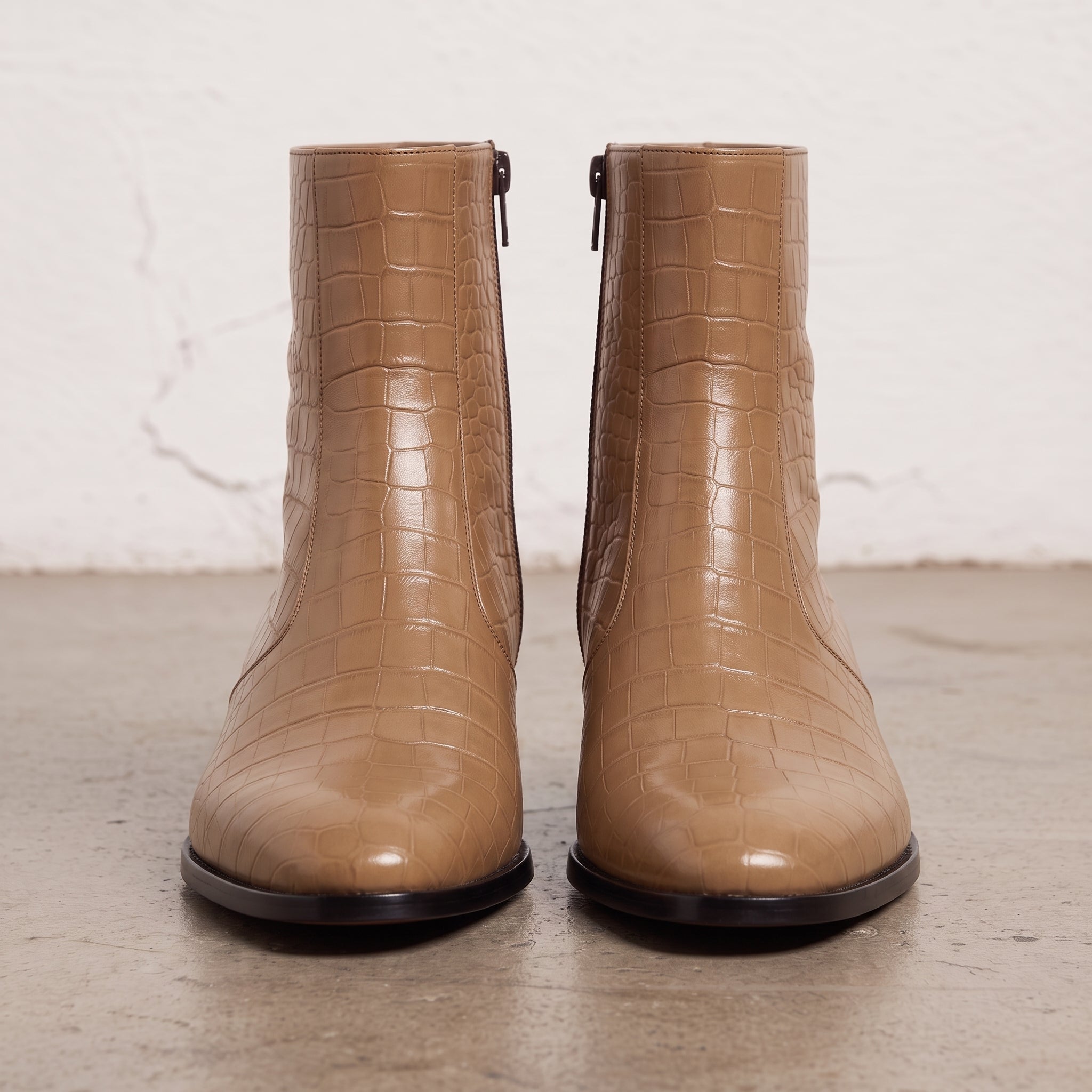 Men's Tan Crocodile-Embossed Leather Ankle Boots — Claydon