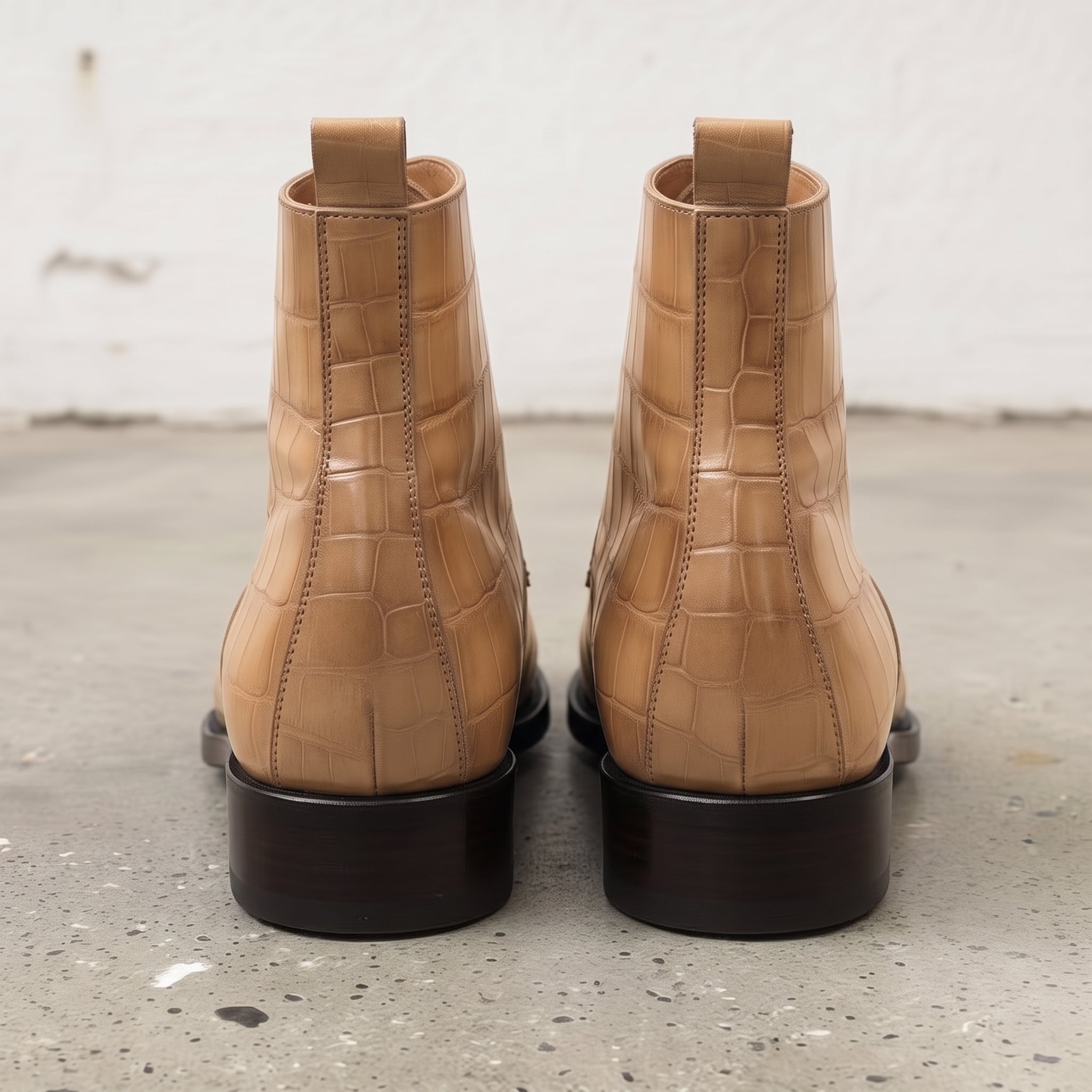 Men's Tan Crocodile-Embossed Leather Ankle Boots — Elbury
