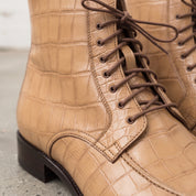 Men's Tan Crocodile-Embossed Leather Ankle Boots — Elbury
