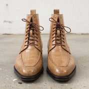 Men's Tan Crocodile-Embossed Leather Ankle Boots — Elbury