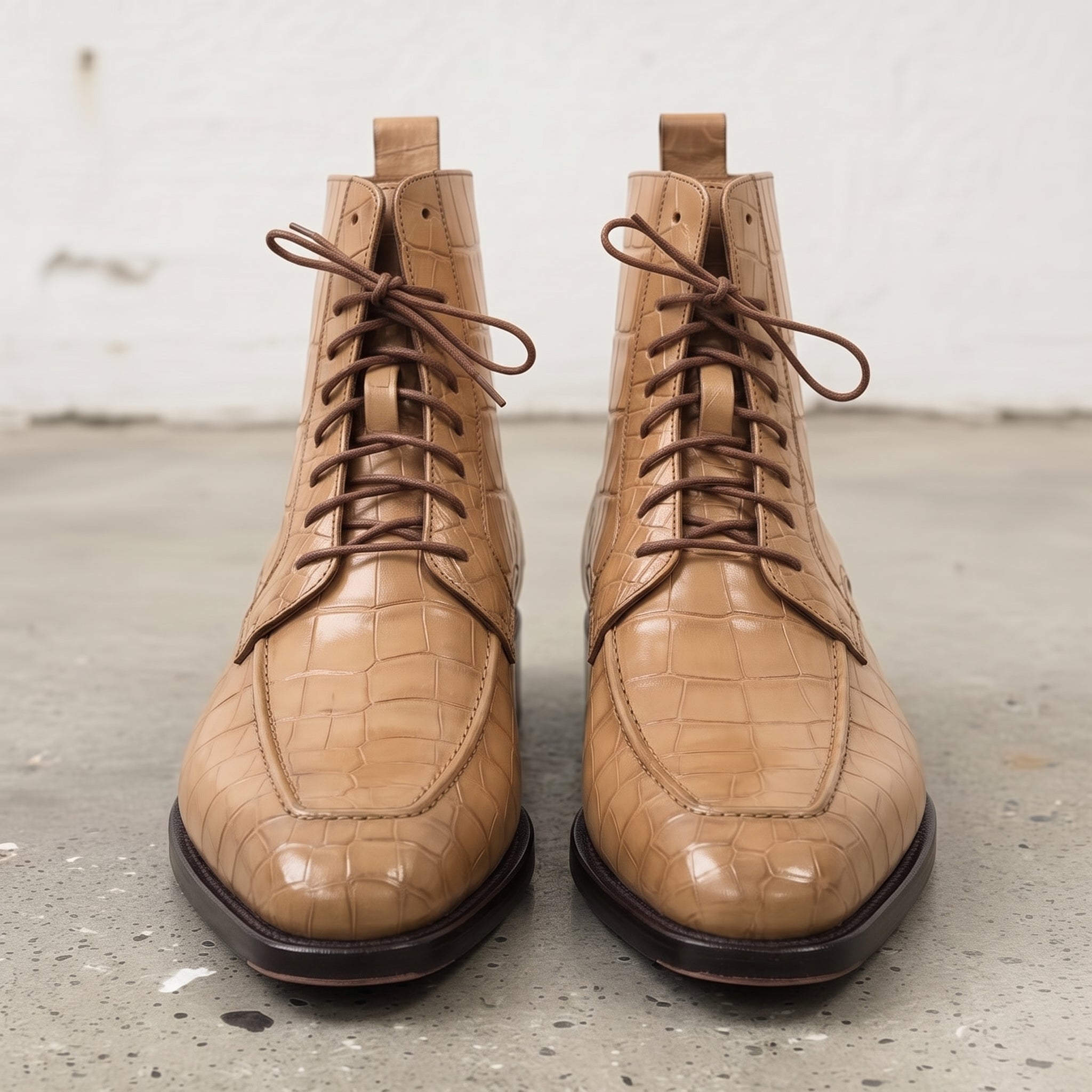 Men's Tan Crocodile-Embossed Leather Ankle Boots — Elbury