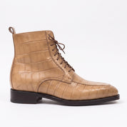 Men's Tan Crocodile-Embossed Leather Ankle Boots — Elbury