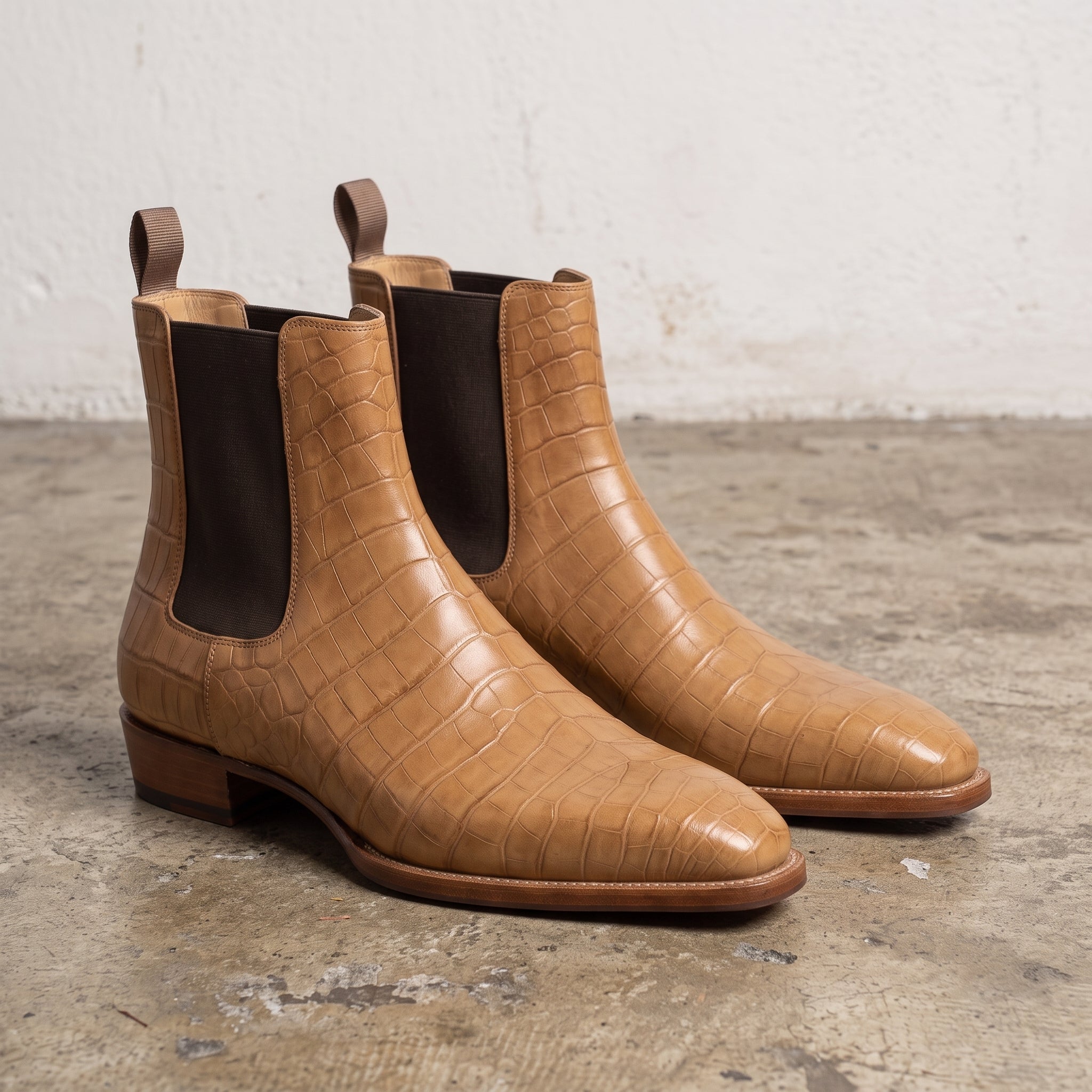 Men's Tan Crocodile-Embossed Leather Chelsea Boots — Hickson