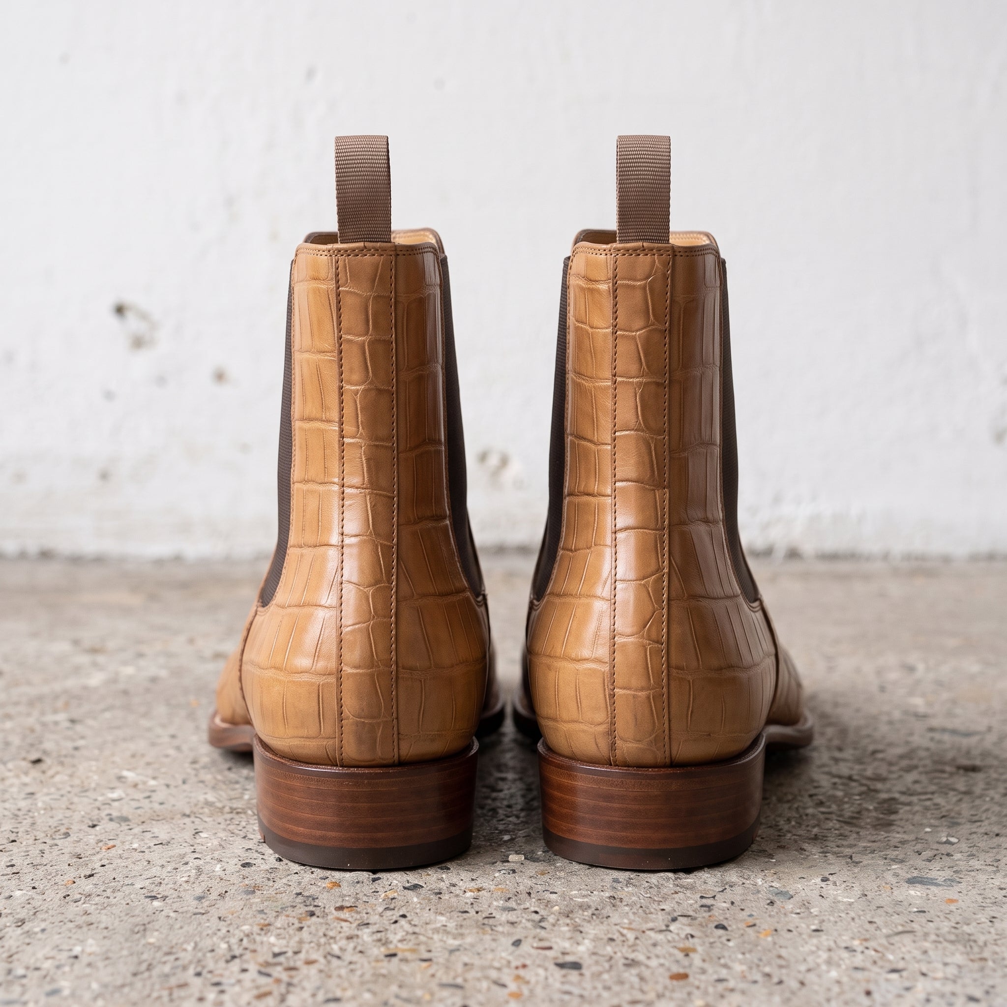 Men's Tan Crocodile-Embossed Leather Chelsea Boots — Hickson
