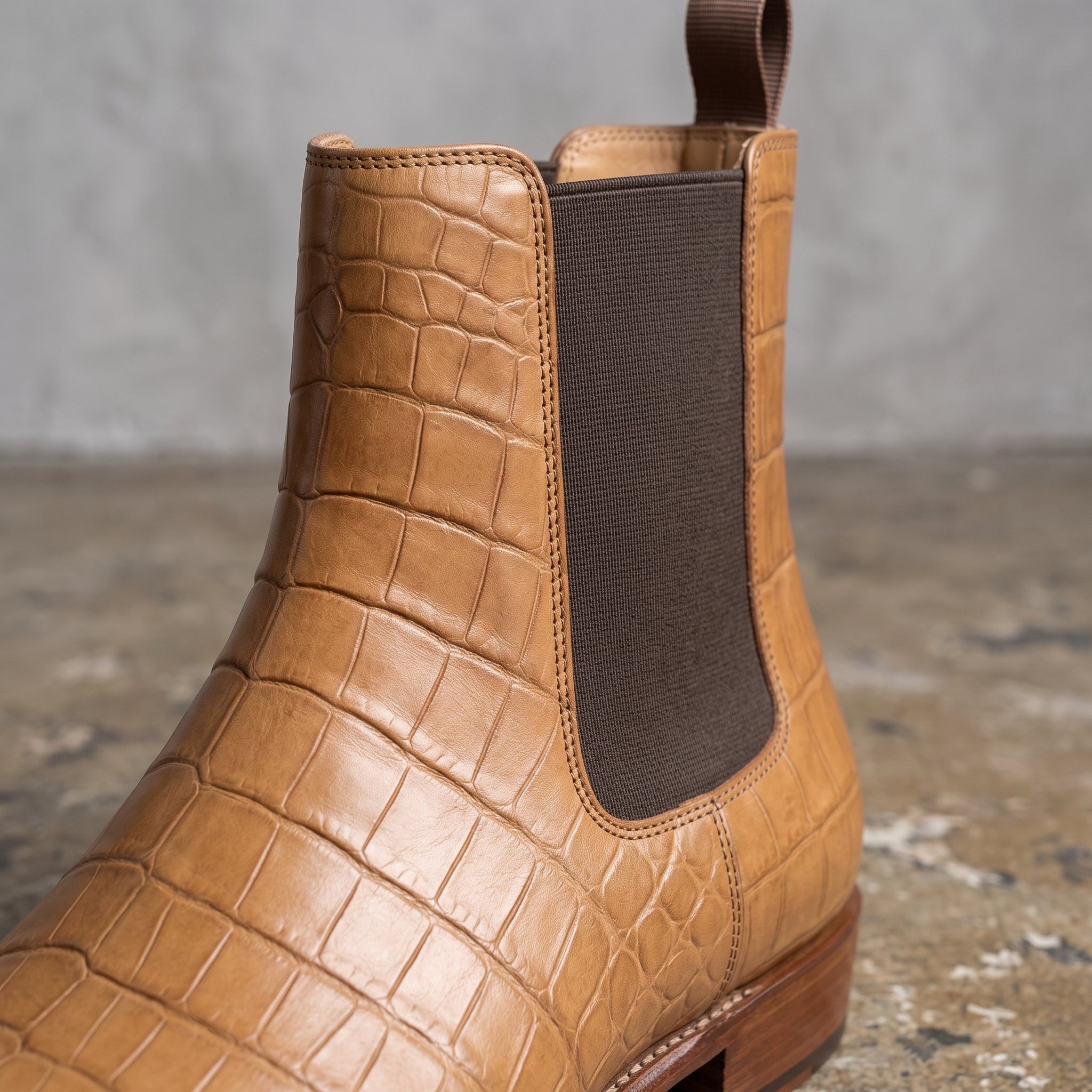 Men's Tan Crocodile-Embossed Leather Chelsea Boots — Hickson
